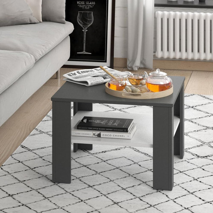 Vicco Couchtisch Homer, Weiss/Anthrazit, 60 x 60 cm | zur Aufbewahrung von Zeitschriften und Fernbed