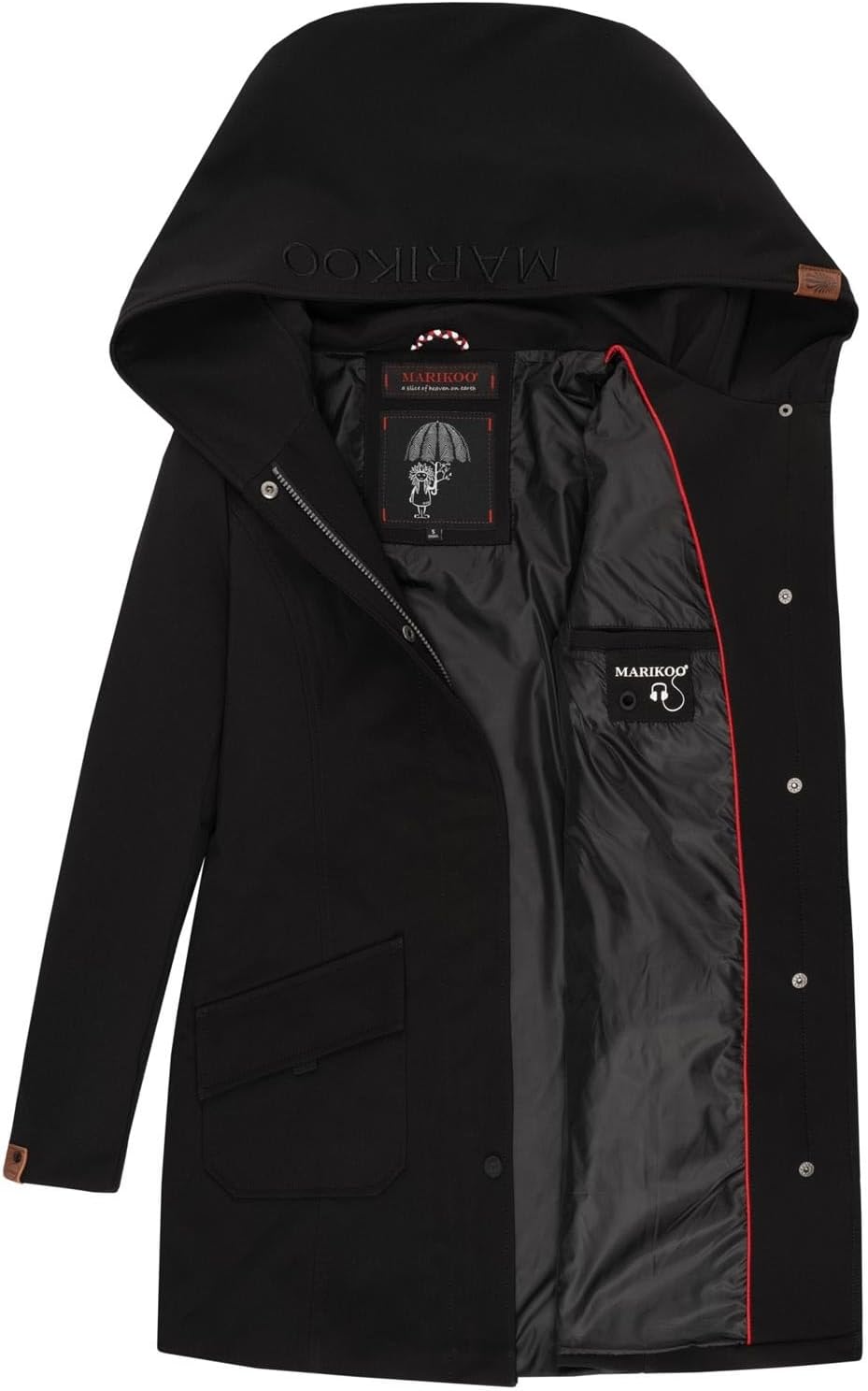 MARIKOO Damen Softshell Jacke Winterjacke wasserabweisend Outdoor lang B856 XS Schwarz, XS Schwarz