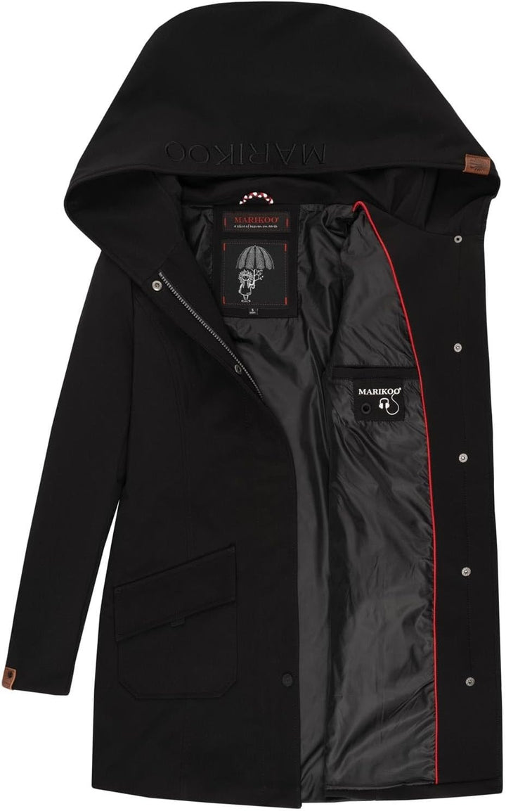 MARIKOO Damen Softshell Jacke Winterjacke wasserabweisend Outdoor lang B856 XS Schwarz, XS Schwarz