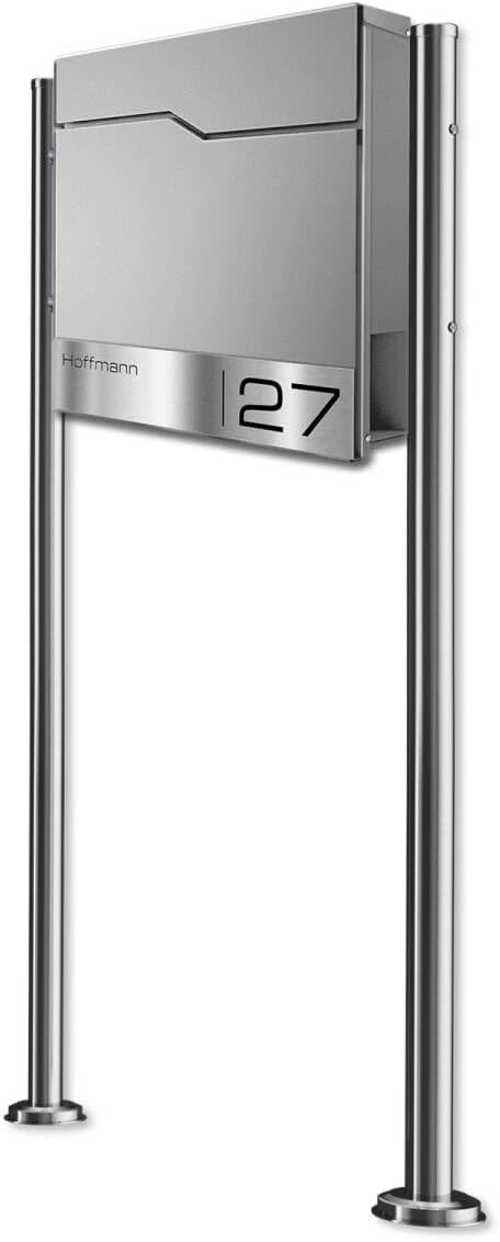 Metzler Briefkasten mit Pfosten in RAL 9007 Graualuminium Enno - Standbriefkasten mit V2A Edelstahl