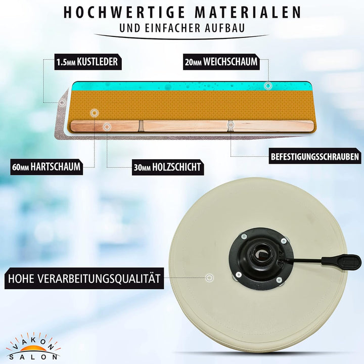 Premium Rollhocker weiss höhenverstellbar von 55 bis 75 cm - Rundsitz- Drehhocker Arbeitshocker Prax