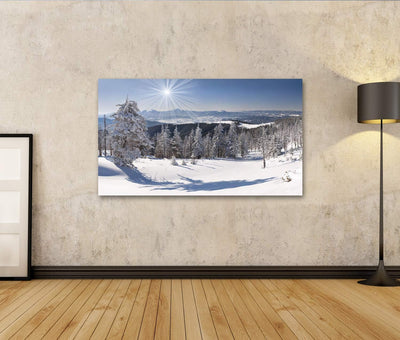 Bild Bilder auf Leinwand Schöne Winterlandschaft in den Bergen Wandbild Poster Leinwandbild VAZ 130x