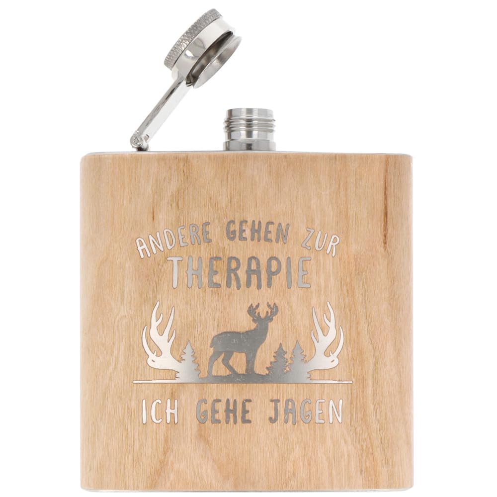 Spruchreif | Flachmann aus Edelstahl mit Gravur | Flachmann aus Holz | Geschenk für Jäger Jägerin |