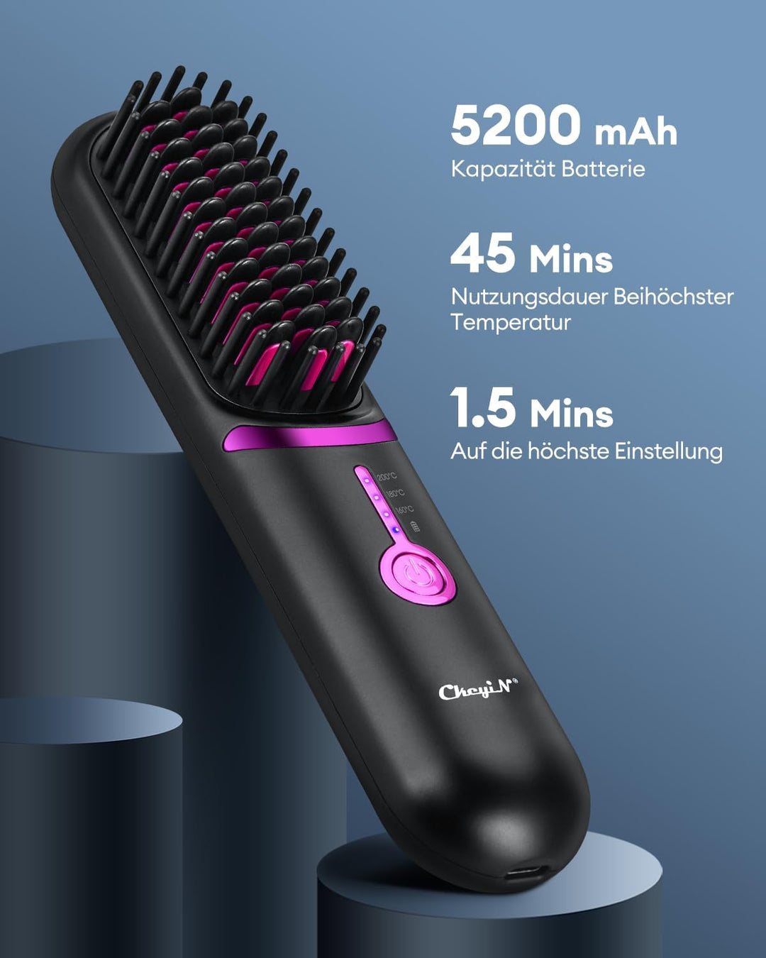 CkeyiN Pro Glättbürste Kabellos, 5200mAh Haarglätter Bürste Kabellose Glättbürste, Mini Glättungsbür