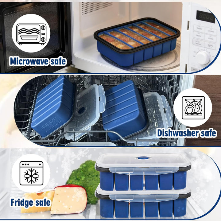 Webake Suppen Einfrieren Behälter Silikon Gefrierform mit Deckel 2 Stück 6 Löcher Gefrierbehälter Me