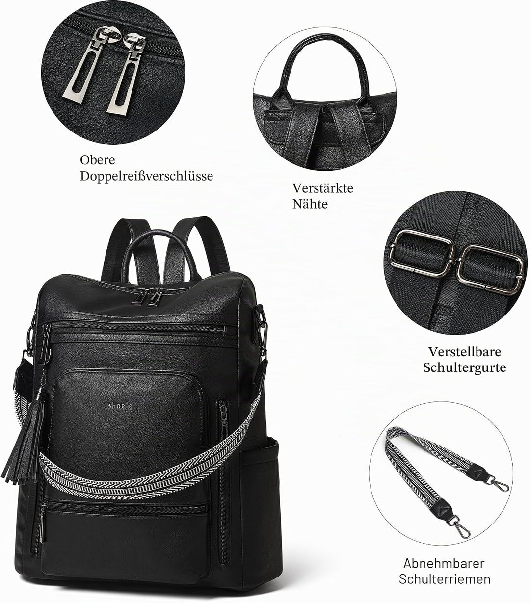 Shrrie rucksack damen elegant geeignet für 15,6Zoll-Notebooks Langlebig wasserdicht Damen aus Leder