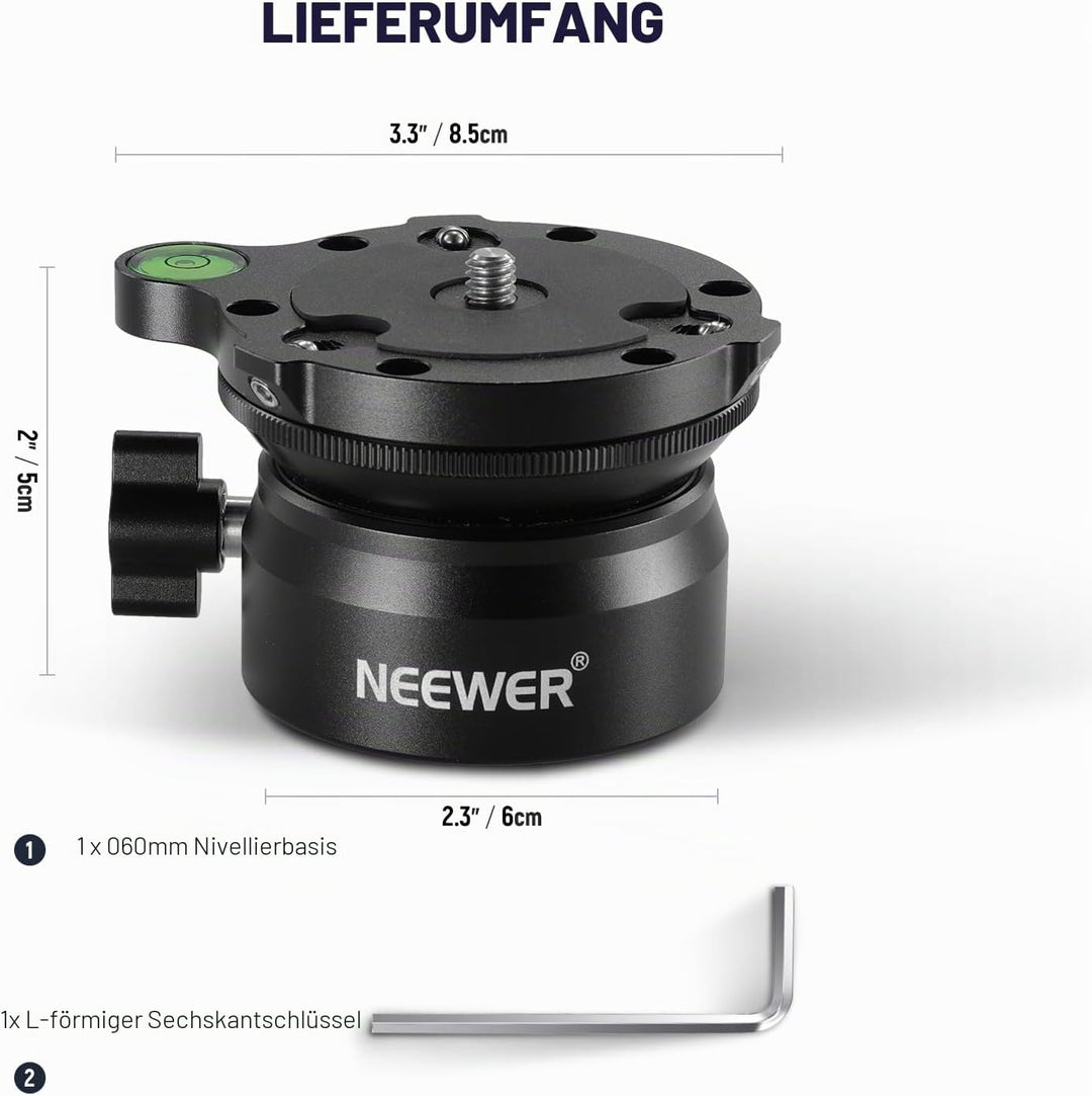 NEEWER Stativ Nivelliersockel (⌀60mm) Kamera Nivelliergerät, verstellbare Aluminium Stativkopfplatte
