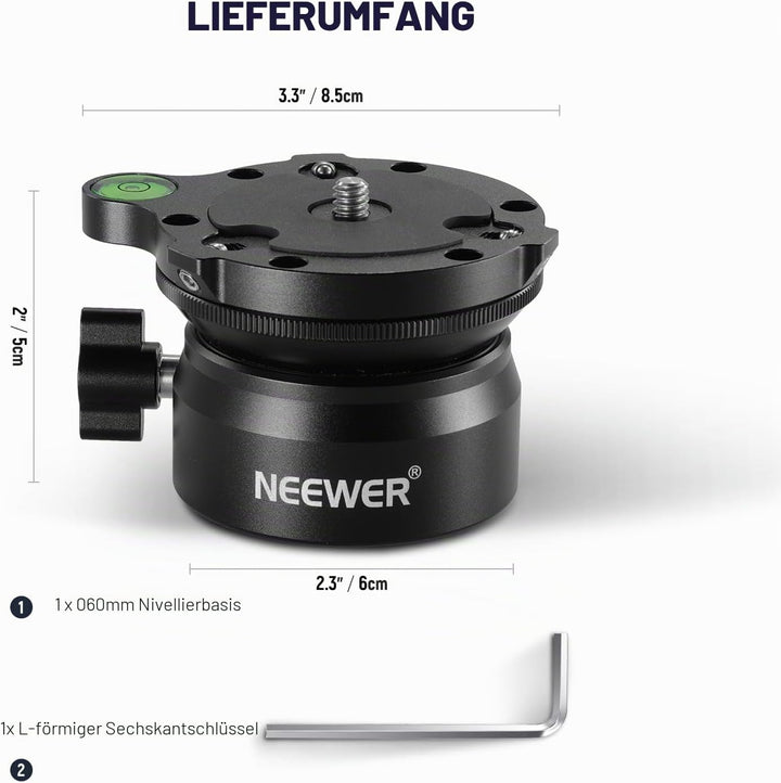NEEWER Stativ Nivelliersockel (⌀60mm) Kamera Nivelliergerät, verstellbare Aluminium Stativkopfplatte