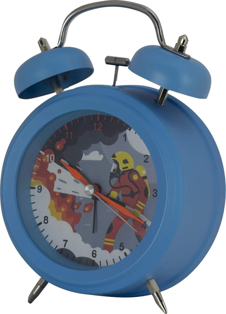 Eurotime Analog Wecker mit Glockenalarm und Feuerwehr-Motiv für Mädchen und Jungen, kein Ticken, sch