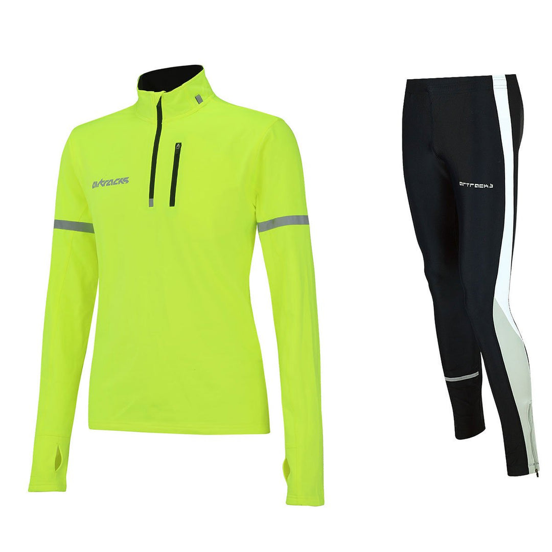Airtracks Herren Winter Funktions Laufset - Thermo Laufhose Lang + Thermo Laufshirt Langarm Pro - Wa