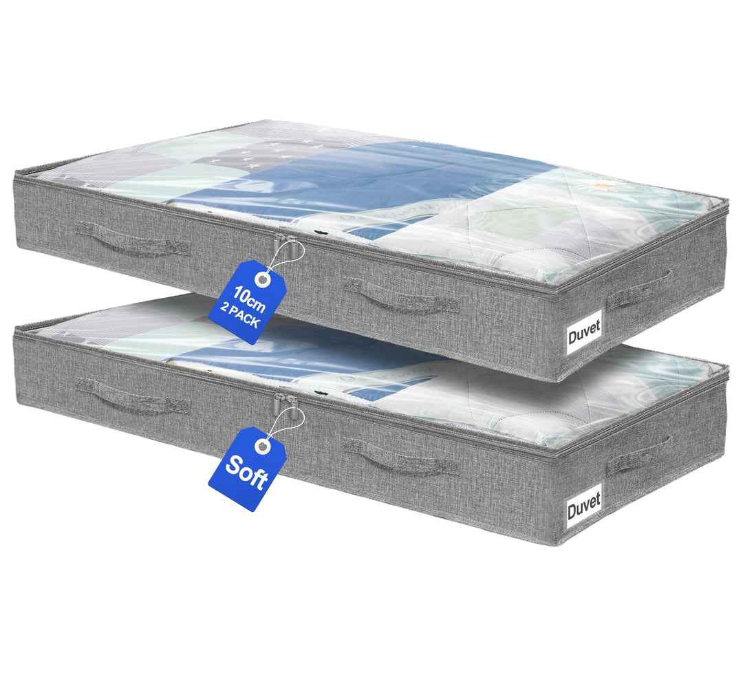 Unterbett-Aufbewahrungstaschen 100×50×10 cm, aus feuchtigkeitsbeständigem Leinen, mit transparentem