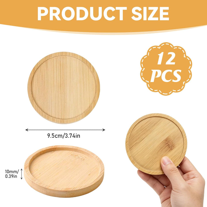 12 Stück Bambus Mosaik Untersetzer Round Holzuntersetzer Holz Mosaik Untersetzer Bastelset Leere Bod