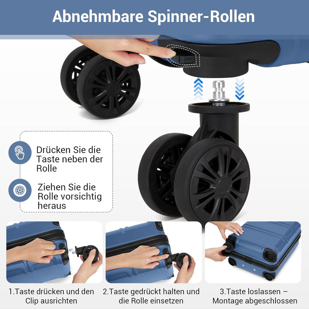 KONO Handgepäck Koffer mit abnehmbaren Rollen, 40x30x20 cm ohne Rollen, Leichter Kabinen-Koffer klei