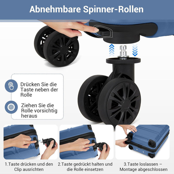 KONO Handgepäck Koffer mit abnehmbaren Rollen, 40x30x20 cm ohne Rollen, Leichter Kabinen-Koffer klei