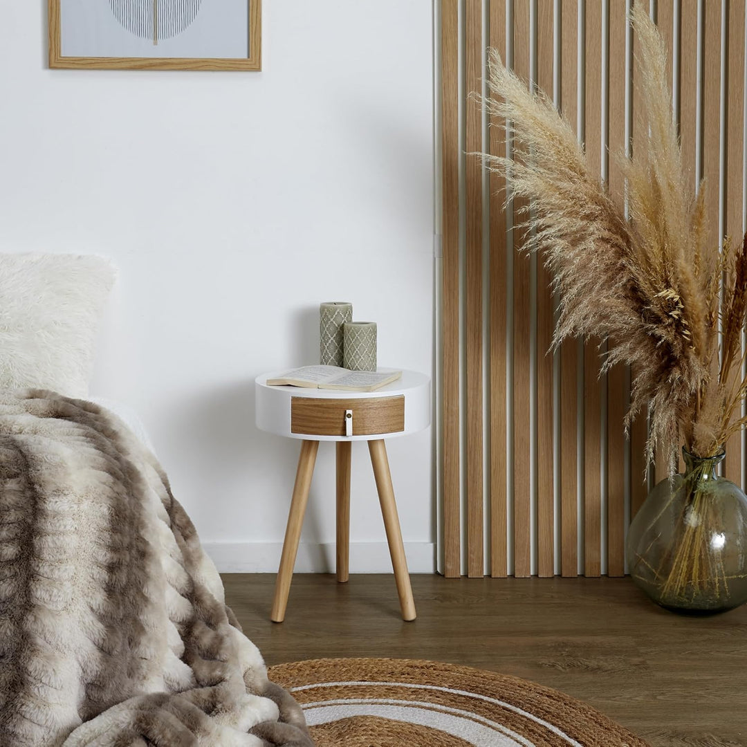 Home Deco Factory HD6201 Nora Nachttisch, Möbel, für Schlafzimmer, Holz/MDF, 35 x 35 x 46,5 cm, Weis