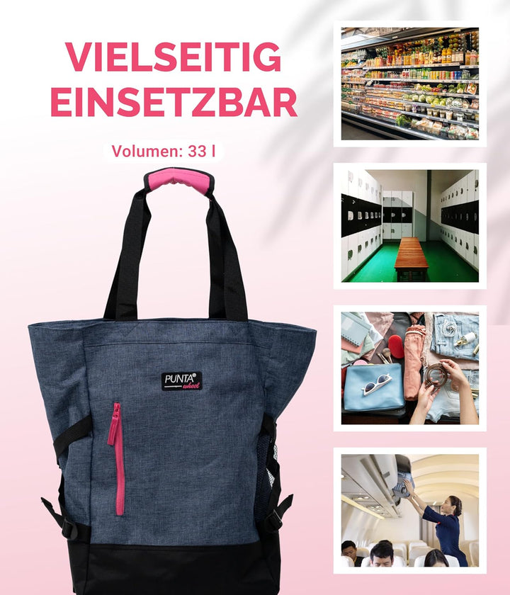 Punta® Einkaufstrolley 33L Graublau | Einkaufstrolley modern mit Skater-Rollen – leise & leichtgängi