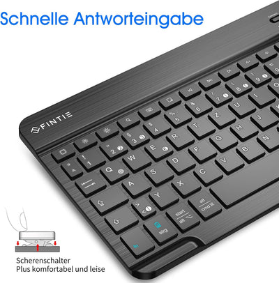 Fintie Ultradünn Bluetooth Tastatur mit deutschem Layout QWERTZ für iPad und iPhone, iPad 2024, iPad