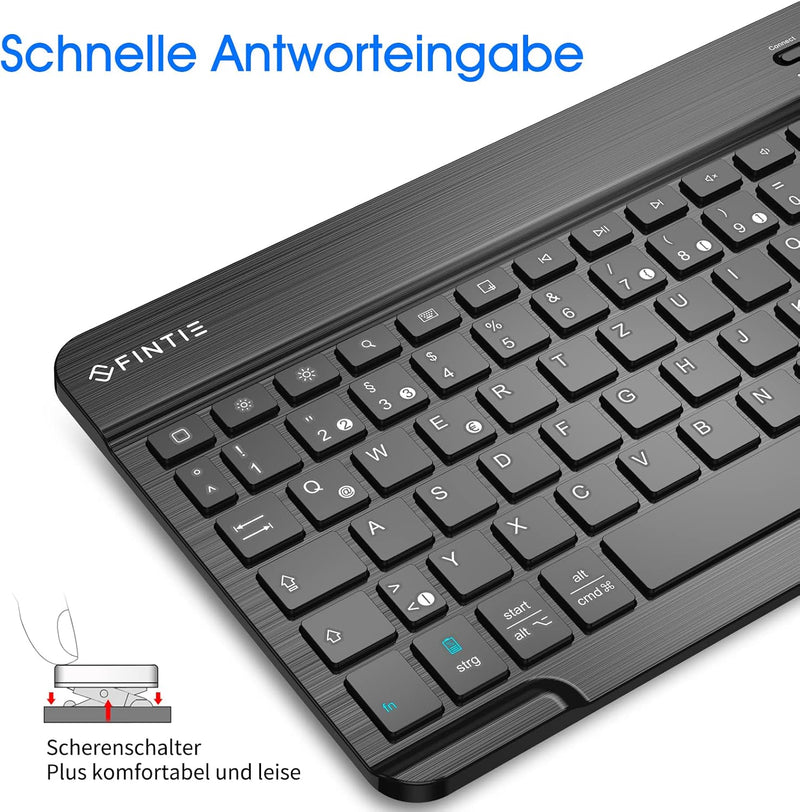 Fintie Ultradünn Bluetooth Tastatur mit deutschem Layout QWERTZ für iPad und iPhone, iPad 2024, iPad