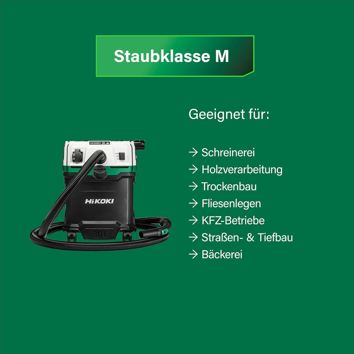 HiKOKI Nass- und Trockensauger - 1200 W, 30 L, M-Klasse, Kompakt und Leicht, Manuelle Filterreinigun
