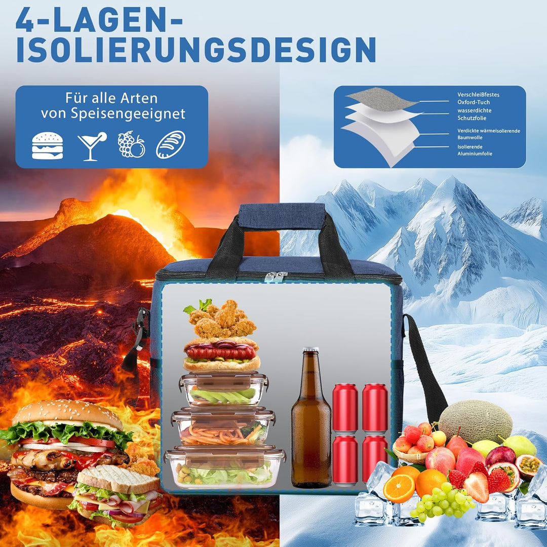 Kühltasche Wählbare Kapazität 15L, Thermotasche Picknicktasche Gross Isolierte Lunchtasche,Kühltasch