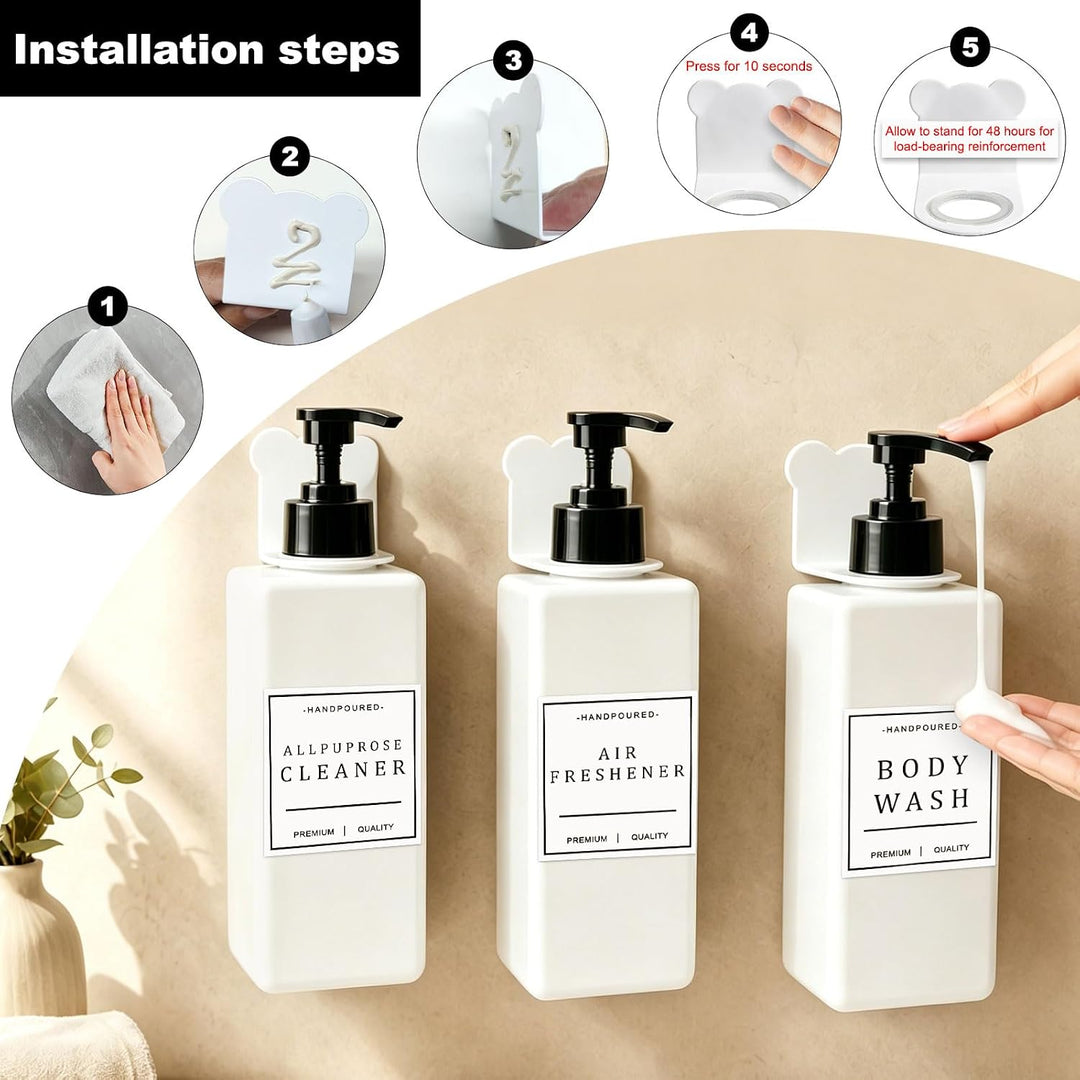 3er Seifenspender Wandbefestigung Set Shampoo Flaschen 500ml Seifenspender Dusche Kunststoff mit 3 D