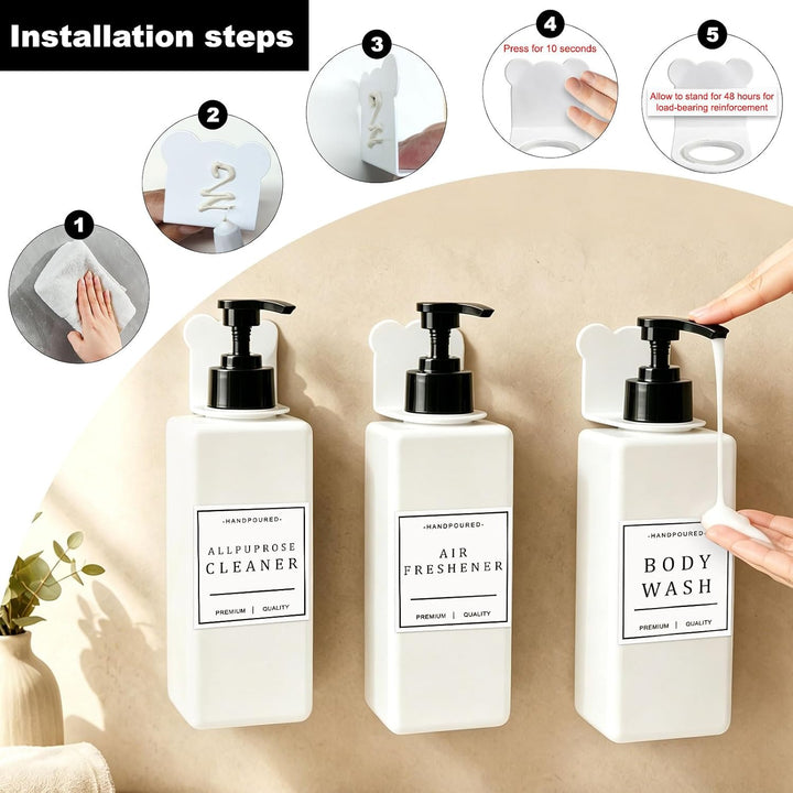 3er Seifenspender Wandbefestigung Set Shampoo Flaschen 500ml Seifenspender Dusche Kunststoff mit 3 D