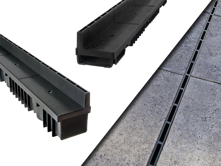 S-lon Schlitzrinne Set | 5 m | Typ 70 (Höhe 158 mm) | schwarz (Entwässerungsrinnen) 5.0 Meter Typ 70