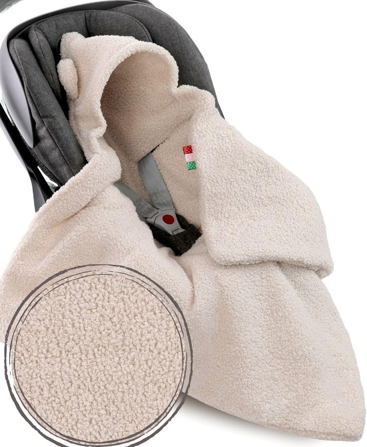 Einschlagdecke Babyschale 80x80cm | Für Neugeborene & Babys bis max. 4 Monate | Kuschel-Bouclé Lammf