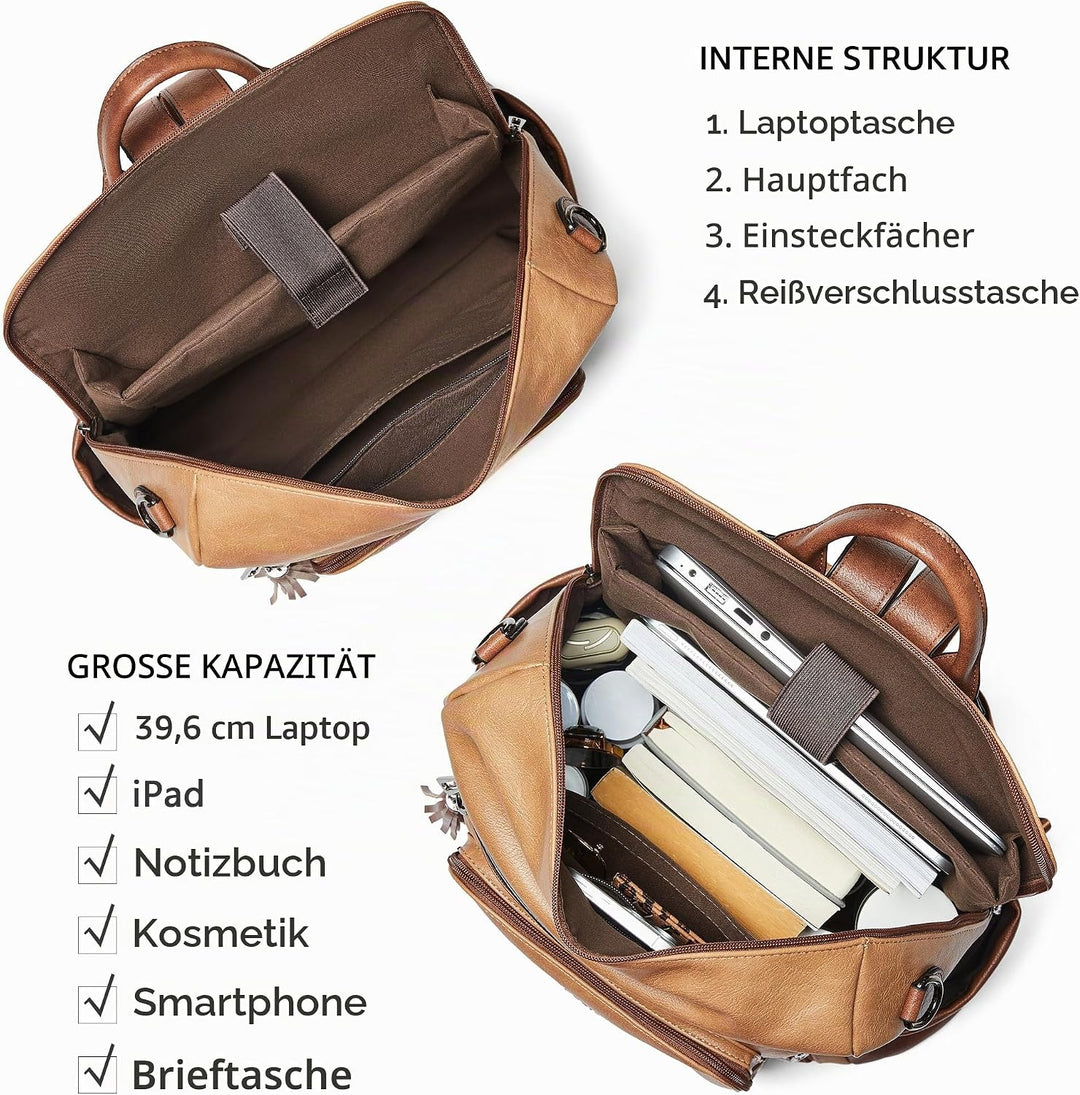 Shrrie rucksack damen elegant geeignet für 15,6Zoll-Notebooks Langlebig wasserdicht Damen aus Leder
