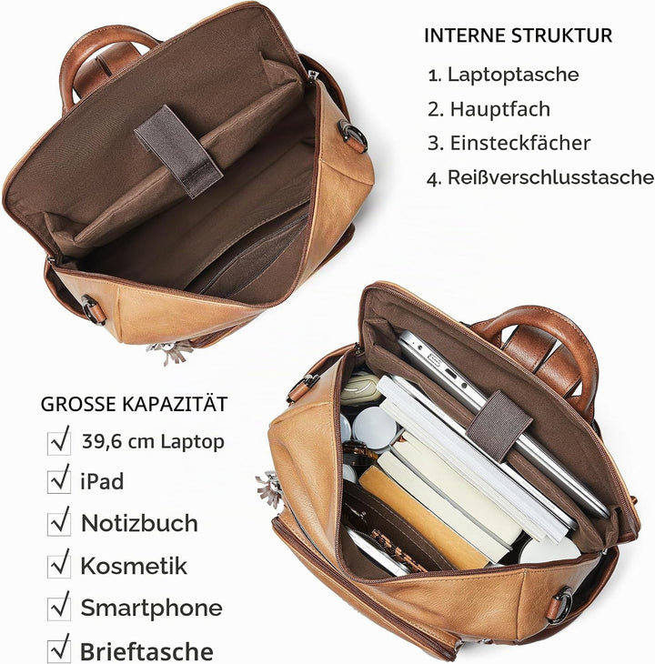 Shrrie rucksack damen elegant geeignet für 15,6Zoll-Notebooks Langlebig wasserdicht Damen aus Leder