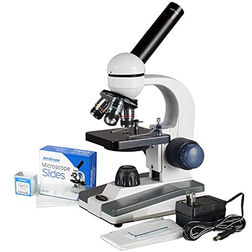 AmScope 40 x 1000 x tragbares LED-Monokular-Mikroskop mit 50 leeren Dias