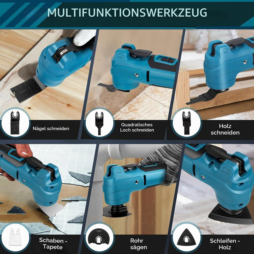 Akku Multifunktionswerkzeug, Multitool mit 6 Einstellbaren Geschwindigkeiten und bürstenlosem Motor,