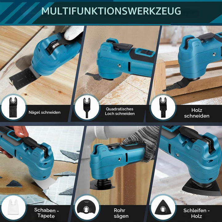 Akku Multifunktionswerkzeug, Multitool mit 6 Einstellbaren Geschwindigkeiten und bürstenlosem Motor,