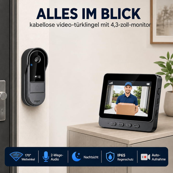Zeerkeer Funkklingel mit Kamera Türklingel mit Kamera 2.4g Video Türklingel Kabellos mit Video-Zwei-