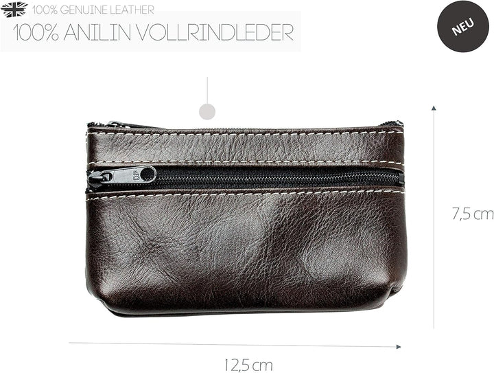 DELMON VARONE - Personalisierbares Schlüsseletui Vintage Leder Anilin braun, Schlüsseltasche mit Rei