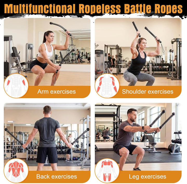2026 Neue Battle Ropes ohne Seil für Heimfitnessstudios,2PCS Tragbare Ropeless Battle Ropes,Tragbare