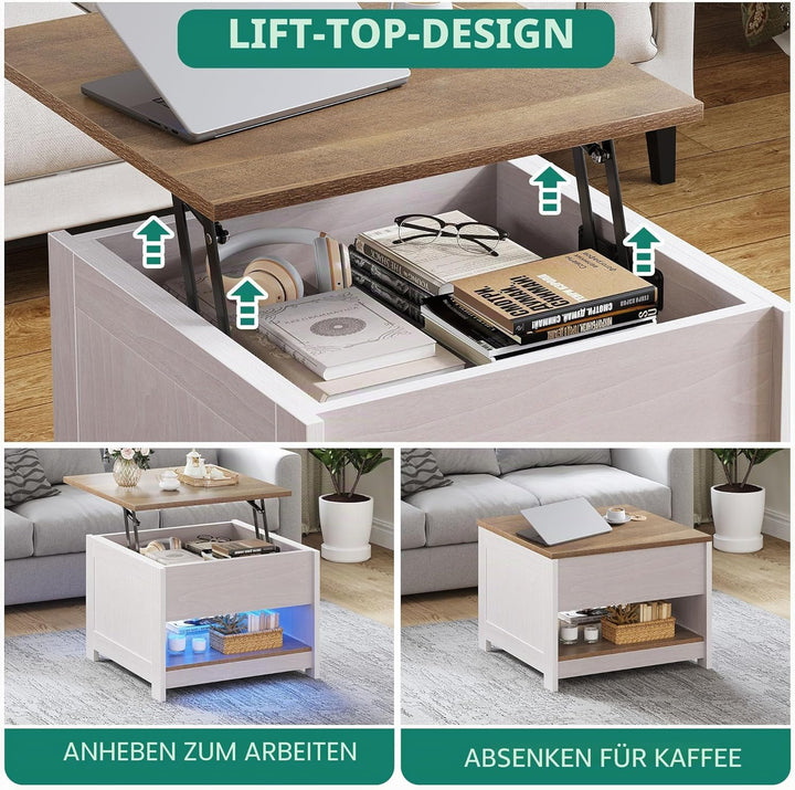 YITAHOME Couchtisch mit Hebeplatte, Quadratisch Couchtisch Höhenverstellbar, Wohnzimmertisch Modern