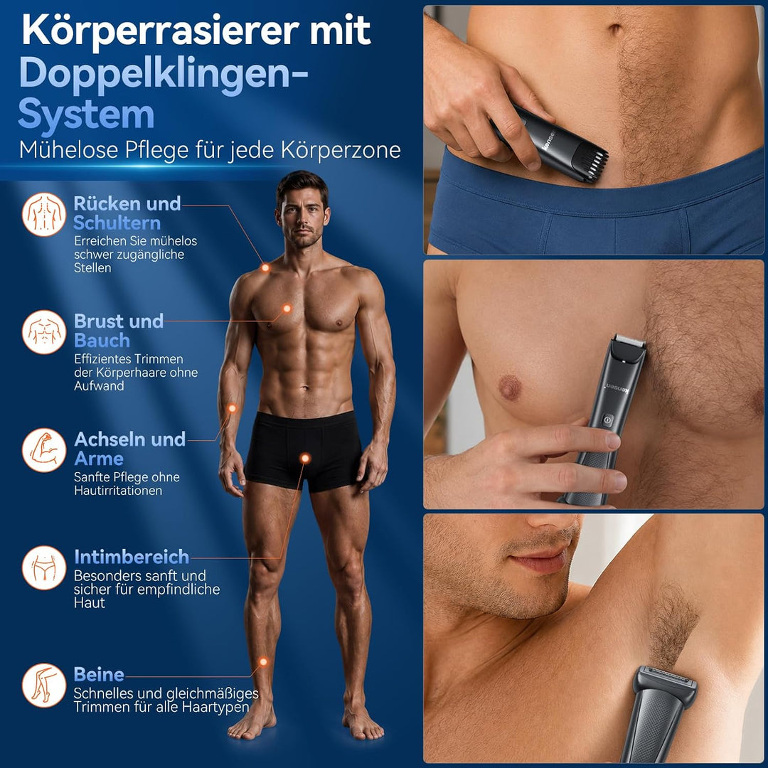 2-In-1 Intimrasierer Mann, kensen Körperrasierer Herren mit Doppelscherkopf Kalkgrau, Kalkgrau