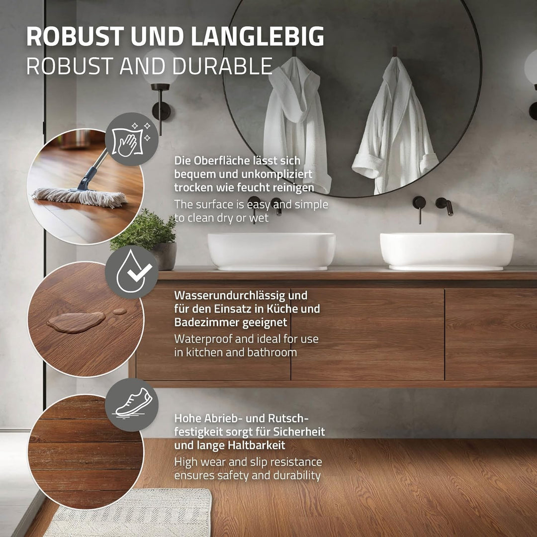 ML-Design Deluxe PVC Bodenbelag, Selbstklebende Vinyl-Dielen, Vinylboden, 91,5 cm x 15,3 cm x 2 mm,