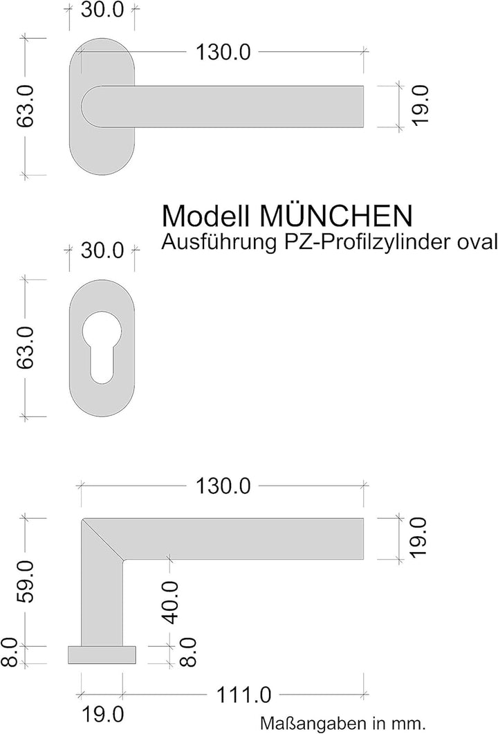 Gedotec Türgriff Zimmertür Türdrücker Edelstahl Türbeschlag L-Form - München | Drückerpaar auf Oval-