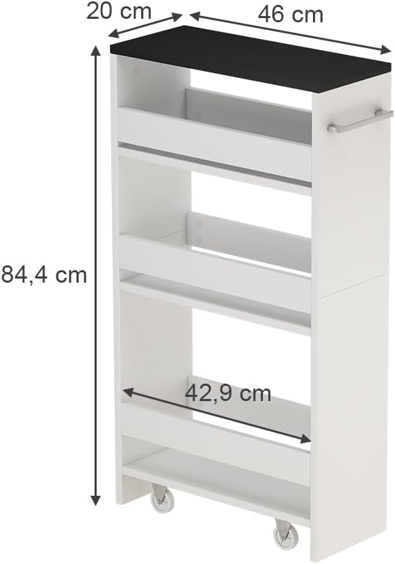 Vicco Rollregal Rivo, Weiss/Anthrazit, 20 x 84.4 cm Weiss/Anthrazit 20 cm, Weiß/Anthrazit 20 cm