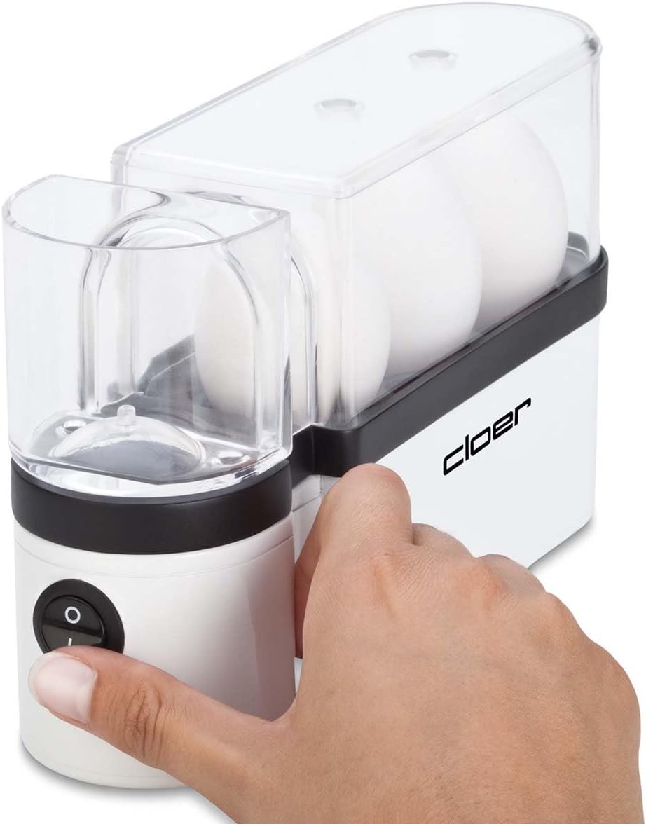 Cloer 6021 Eierkocher, bis zu 3 Eier, herausnehmbarer Eierträger, Servierfunktion, 300 Watt, Kunstst