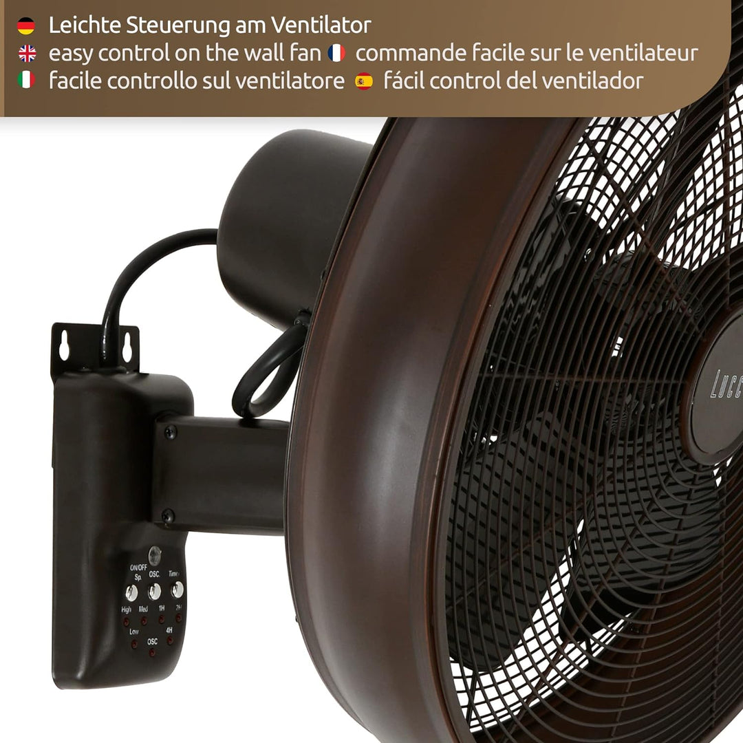 LUCCI AIR Wandventilator Breeze, Ventilator inkl. Fernbedienung, Wandlüfter mit Schwenkautomatik, Ø