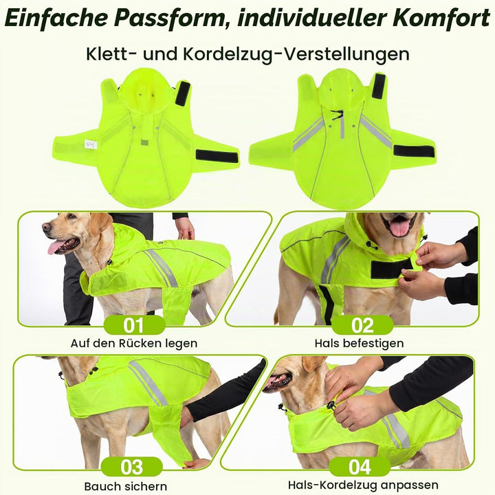 VIVAGLORY Hunderegenmantel Wetoff Regenmantel Hund, XL, Neongelb XL (Brustumfang 76.2-86.4cm) Neonge