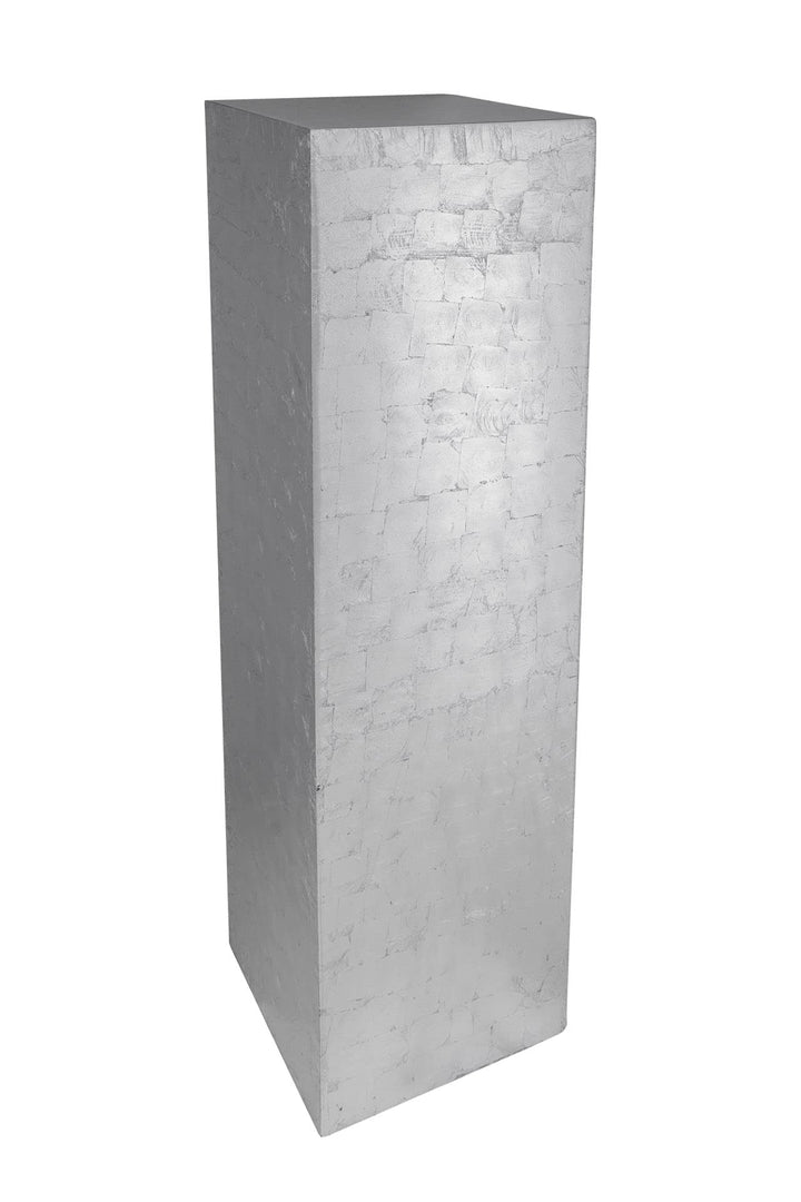 Vivanno Podest Deko-Säule Stele Blumenständer Fiberglas Silber Hochglanz 30x30x100 30x30x100 cm Silb