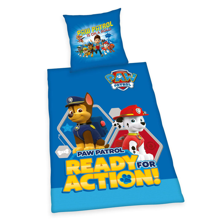 Herding Bettwäsche-Set, Paw Patrol, Kopfkissenbezug 80 x 80 cm mit Knöpfen und Wende-Motiv, Bettbezu