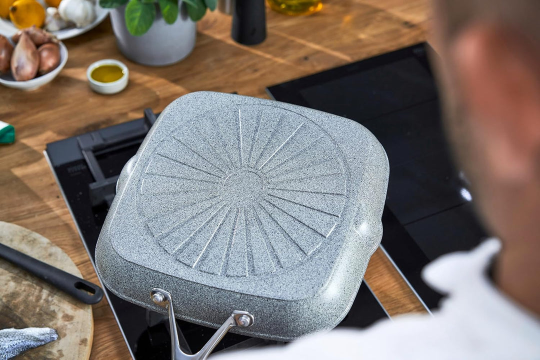 BALLARINI Salina Grillpfanne, 28 cm, quadratisch, mit Ausguss, Antihaftbeschichtung, für alle Herdar