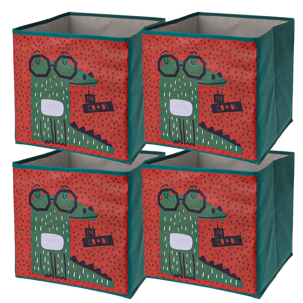 Murago - 4er Set Faltboxen ca. 30x30x30 cm Krokodil - Aufbewahrungsboxen faltbar Körbe mit Motiv Spi