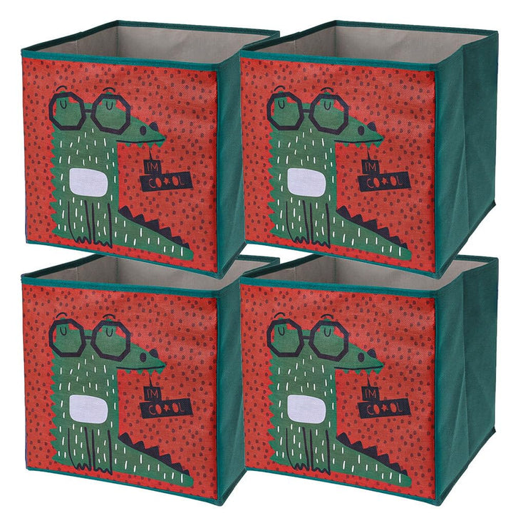 Murago - 4er Set Faltboxen ca. 30x30x30 cm Krokodil - Aufbewahrungsboxen faltbar Körbe mit Motiv Spi