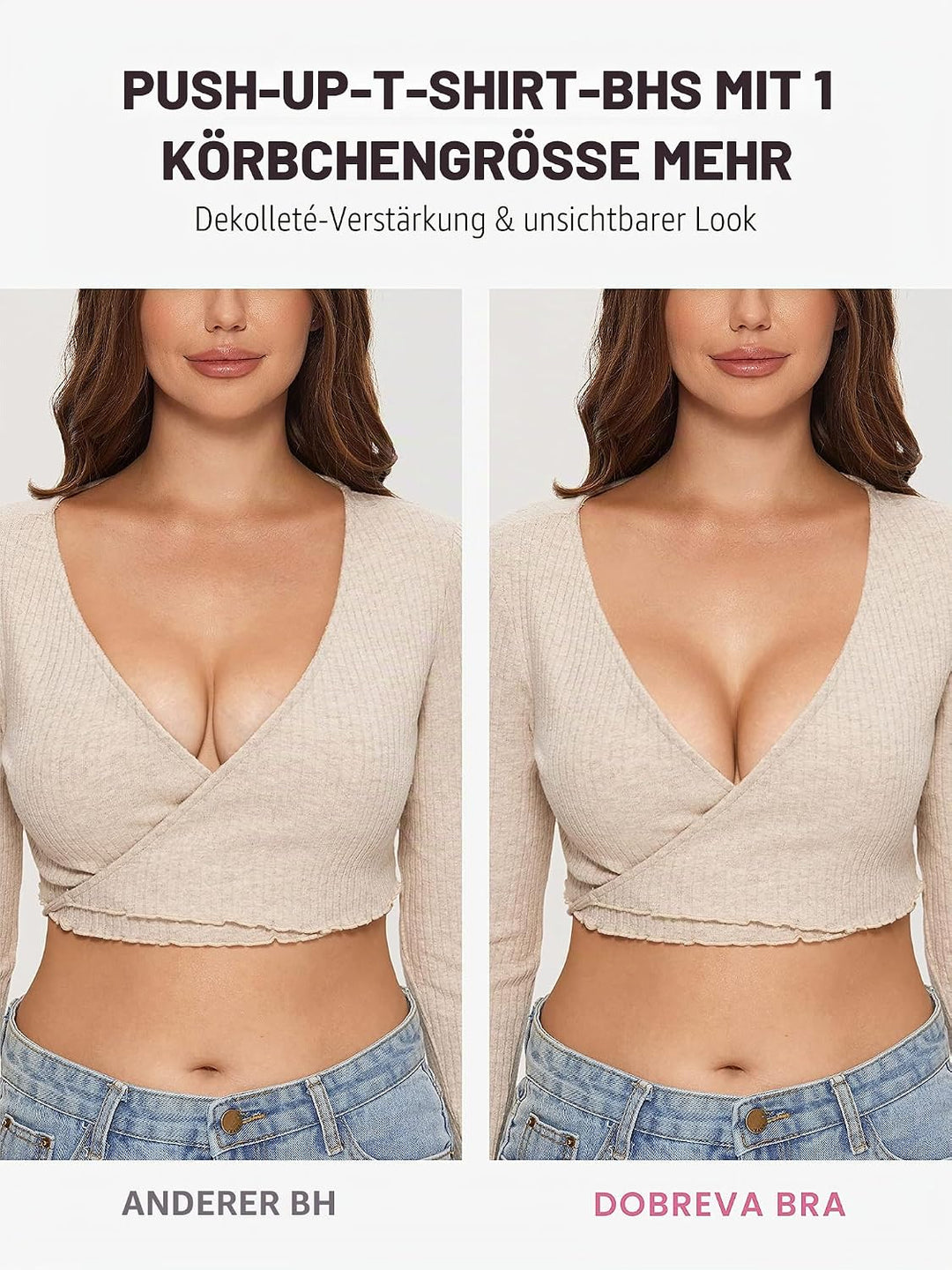 DOBREVA BH Damen ohne Bügel Push Up BHS Soft T Shirt Gepolstert Bustier Nahtlose Sleep 85A Blush Bei